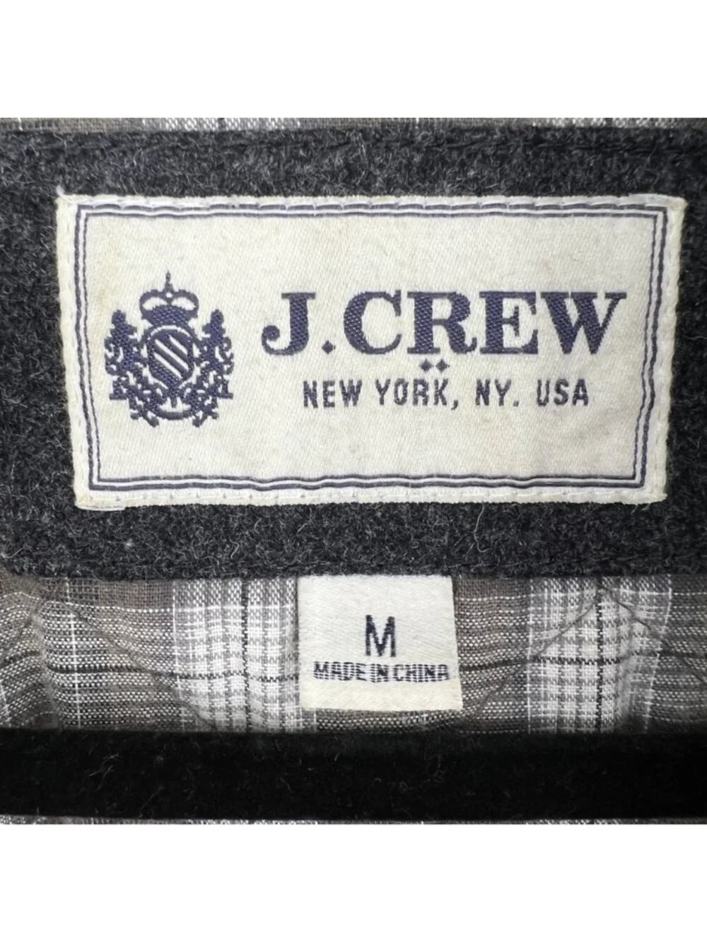 J. Crew Mens Gray Wool-Blend Button-Up Jacket Car Coat Plaid Lining Size Medium